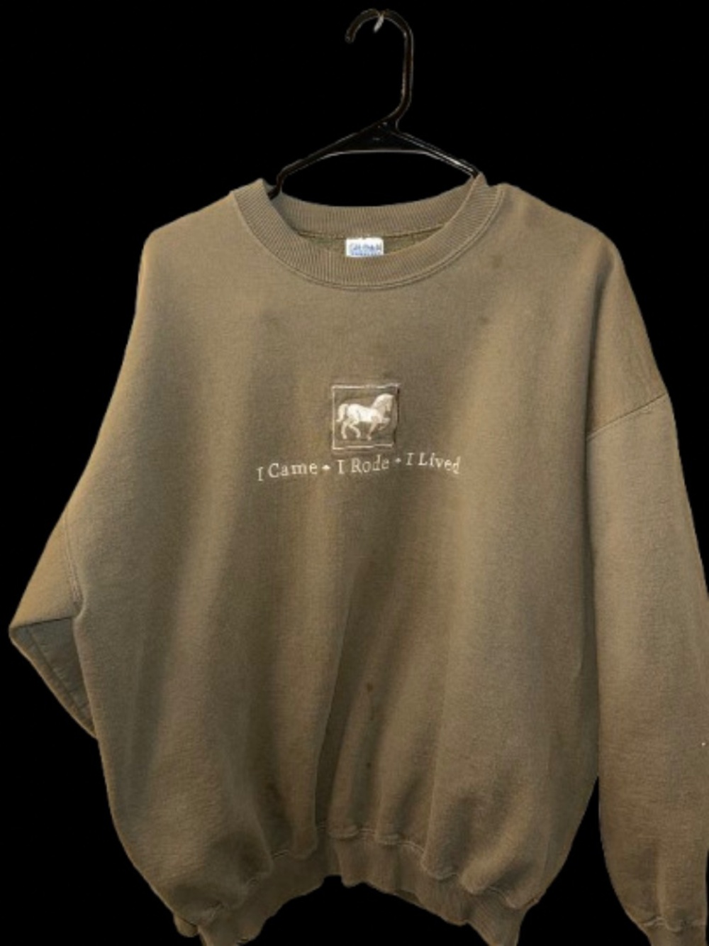 Olive Green Horse Embroidered Crewneck Sweatshirt XL